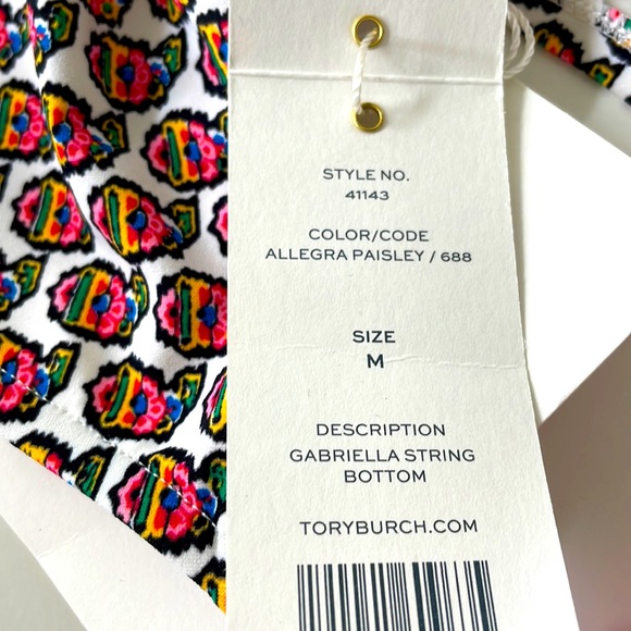 NWT TORY BURCH swim bottoms M GABRIELLA pink white green fuscia string ties - Picture 8 of 13